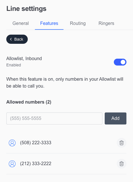 Dashboard showing trusted contacts allowlist