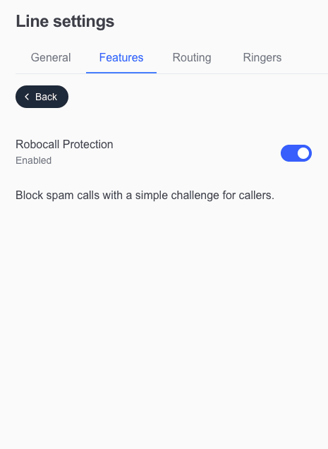 Dashboard showing robocall protection settings