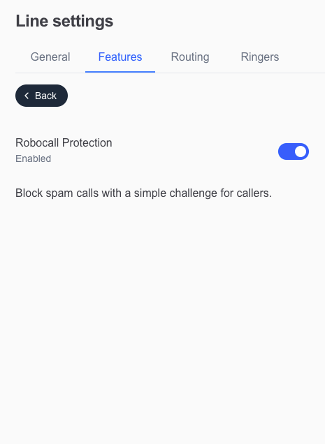 Dashboard showing robocall protection settings