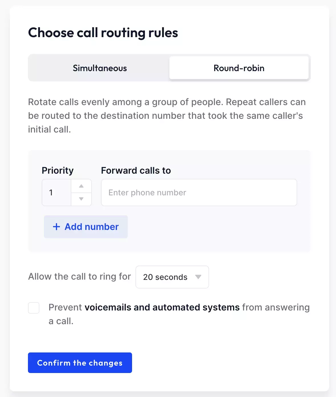 An image of Community Phone round-robin call forwarding feature